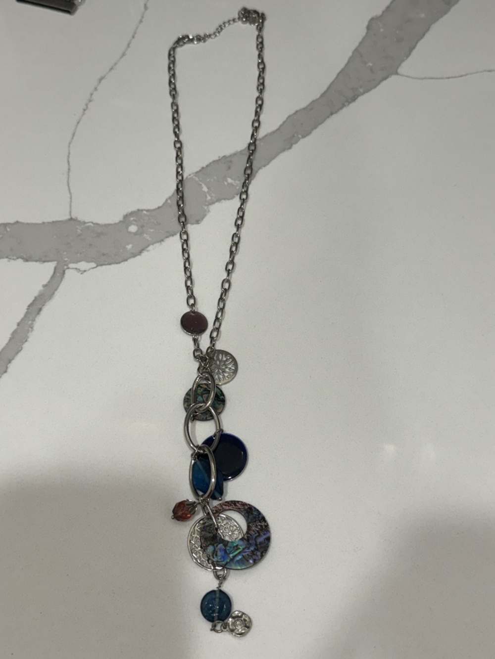 Lia Sophia Blue Abalone Style Statement Necklace – Silver Tone Pendant Necklace